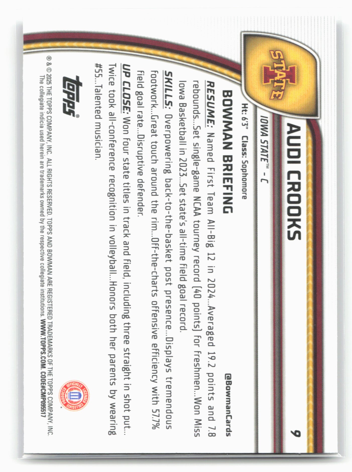 2024-25 Bowman University Chrome #9 Audi Crooks 17956