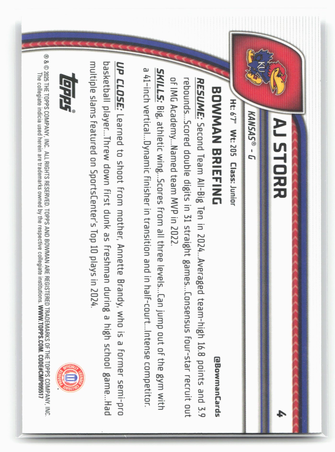 2024-25 Bowman University Chrome #4 AJ Storr 17959