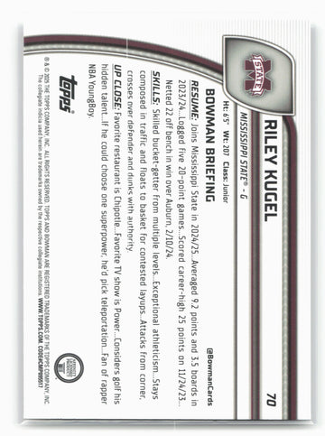2024-25 Bowman University Chrome #70 Riley Kugel 17960