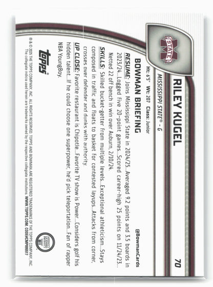 2024-25 Bowman University Chrome #70 Riley Kugel 17960