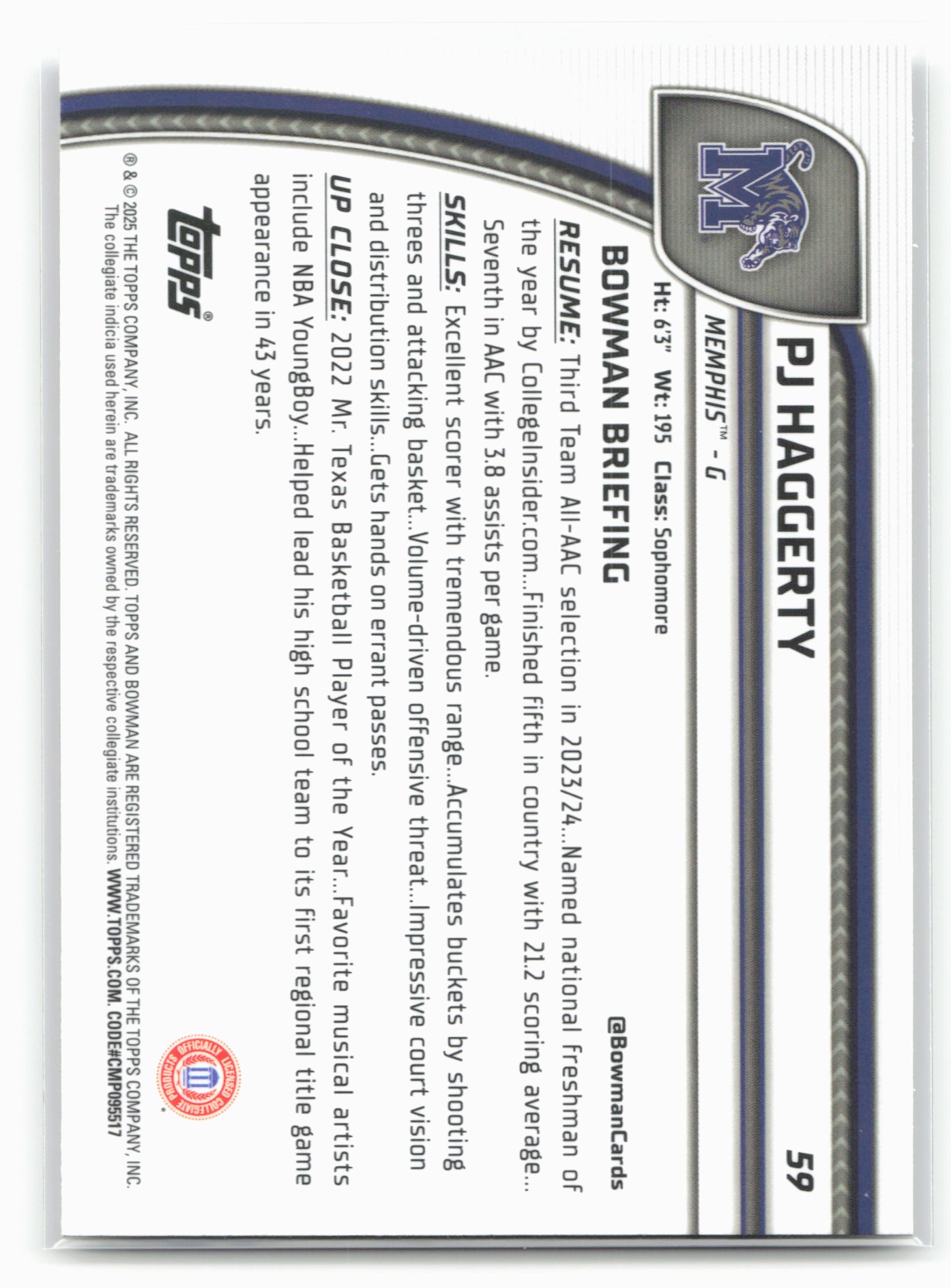 2024-25 Bowman University Chrome #59 PJ Haggerty 17962