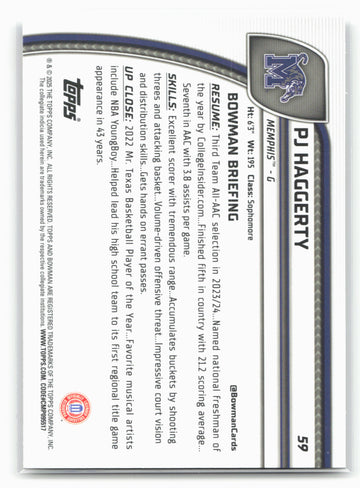 2024-25 Bowman University Chrome #59 PJ Haggerty 17962