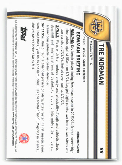 2024-25 Bowman University Chrome #88 Tre Norman 17963