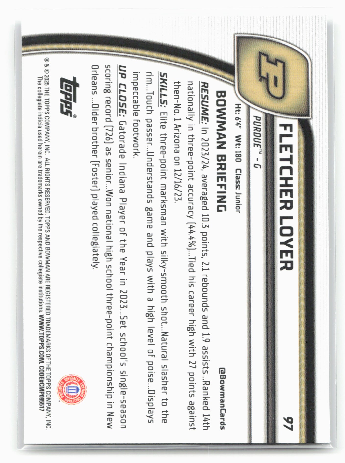 2024-25 Bowman University Chrome #97 Fletcher Loyer 17967