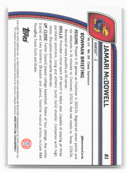 2024-25 Bowman University Chrome #81 Jamari McDowell 17968