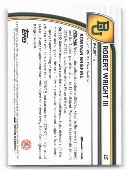 2024-25 Bowman University Chrome #15 Robert Wright III 17970