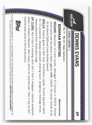 2024-25 Bowman University Chrome #89 Dennis Evans 17971