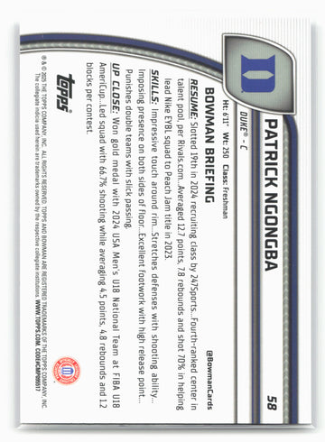 2024-25 Bowman University Chrome #58 Patrick Ngongba 17972