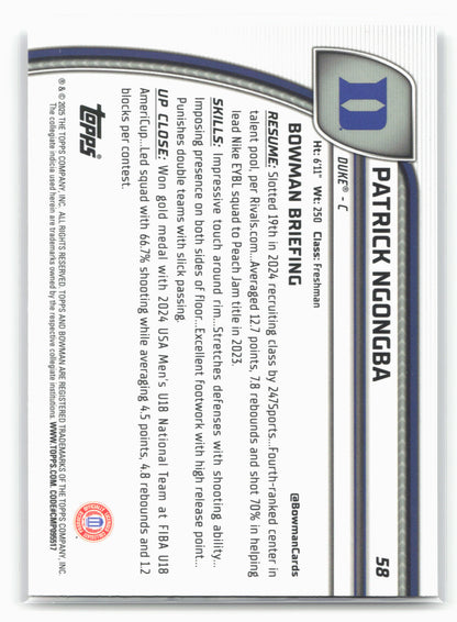 2024-25 Bowman University Chrome #58 Patrick Ngongba 17972