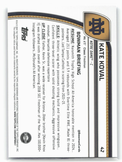 2024-25 Bowman University Chrome #42 Kate Koval 17973