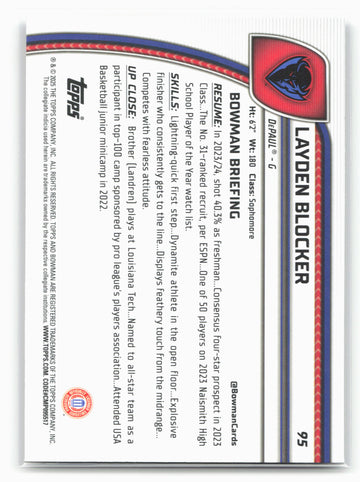 2024-25 Bowman University Chrome #95 Layden Blocker 17974
