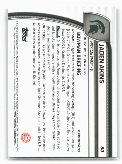 2024-25 Bowman University Chrome #80 Jaden Akins 17975