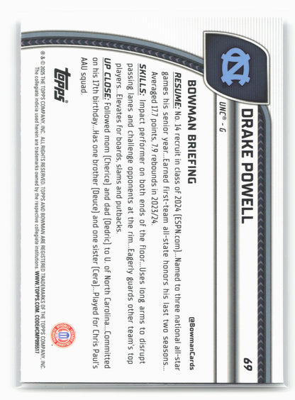 2024-25 Bowman University Chrome #69 Drake Powell 17976