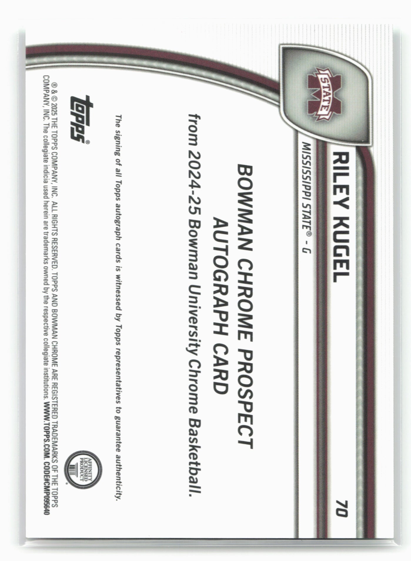 2024-25 Bowman Chrome #70 Riley Kugel Prospects Autographs Green Refractor #/99