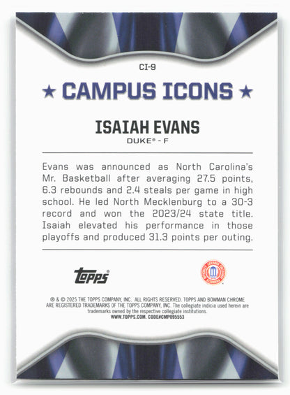 2024-25 Bowman University Chrome #CI-9 Isaiah Evans Campus Icons 17979