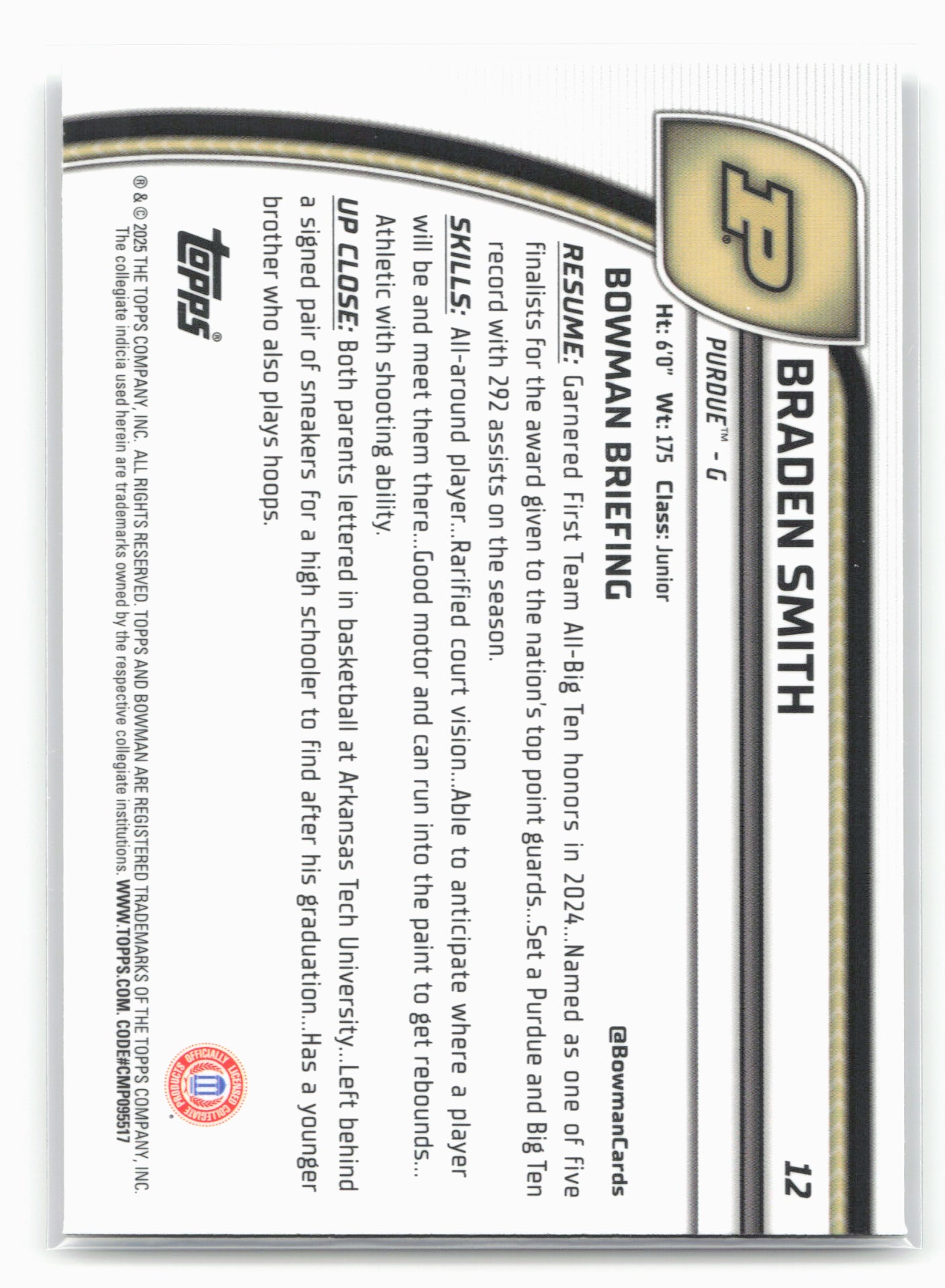 2024-25 Bowman University Chrome #12 Braden Smith X-Fractor