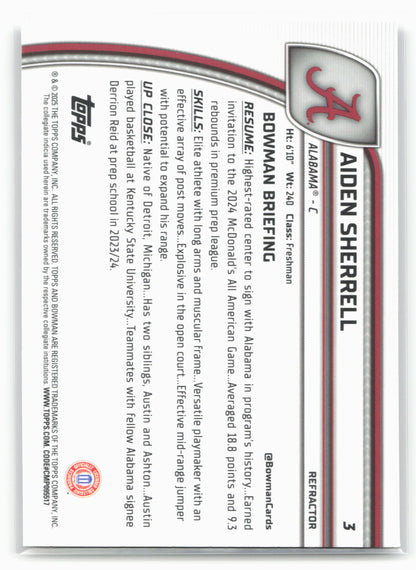 2024-25 Bowman University Chrome #3 Aiden Sherrell Refractor 17982