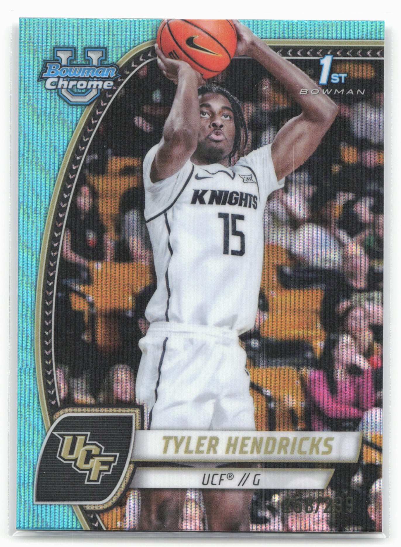 2024-25 Bowman University Chrome #68 Tyler Hendricks Aqua Wave Refractor #/299