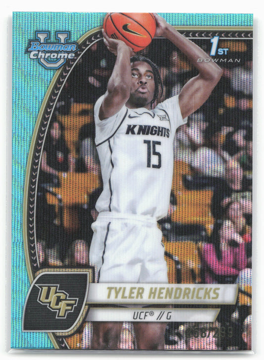 2024-25 Bowman University Chrome #68 Tyler Hendricks Aqua Wave Refractor #/299