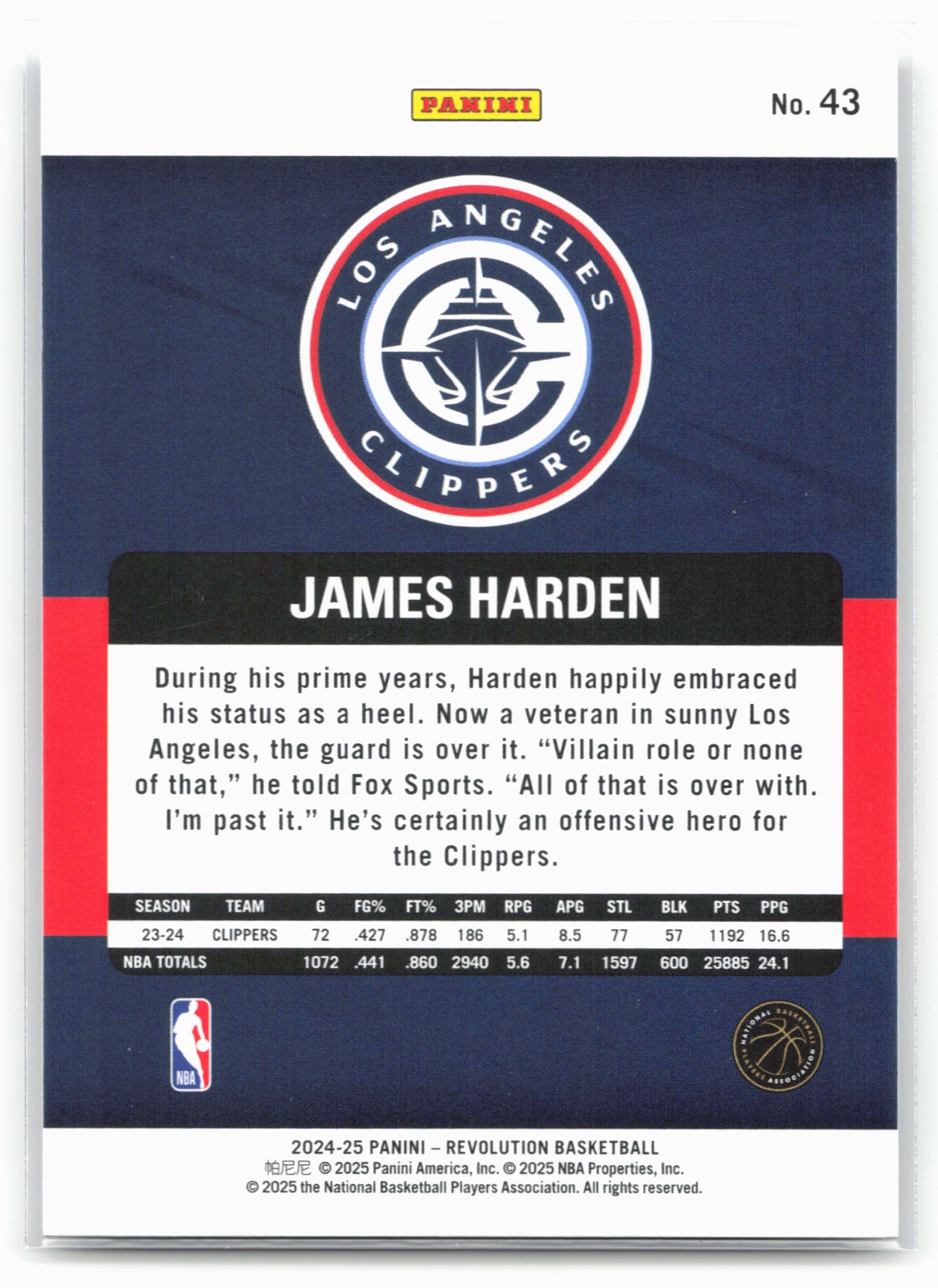 2024-25 Panini Revolution #43 James Harden 17986