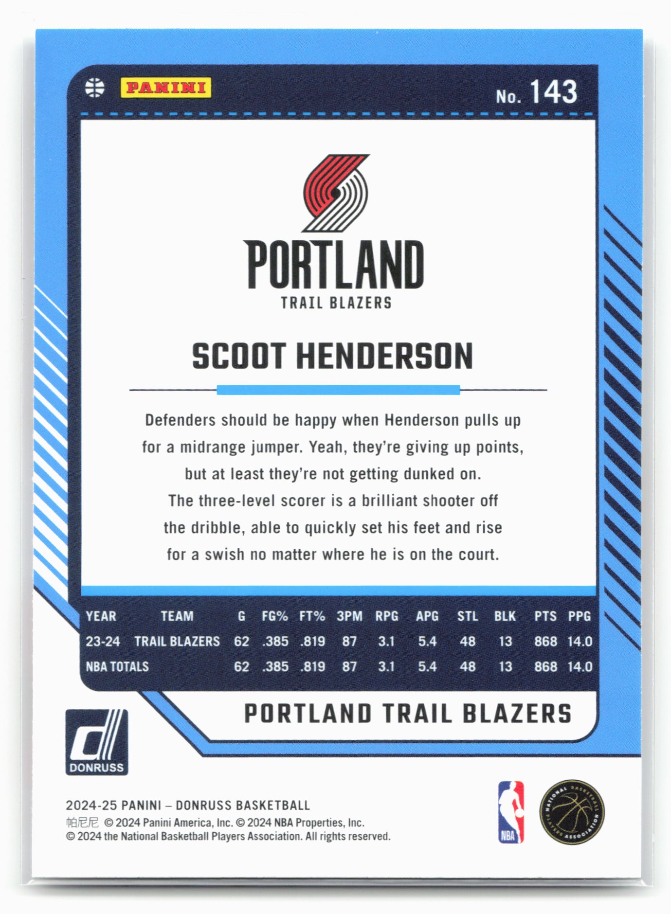 2024-25 Donruss #143 Scoot Henderson