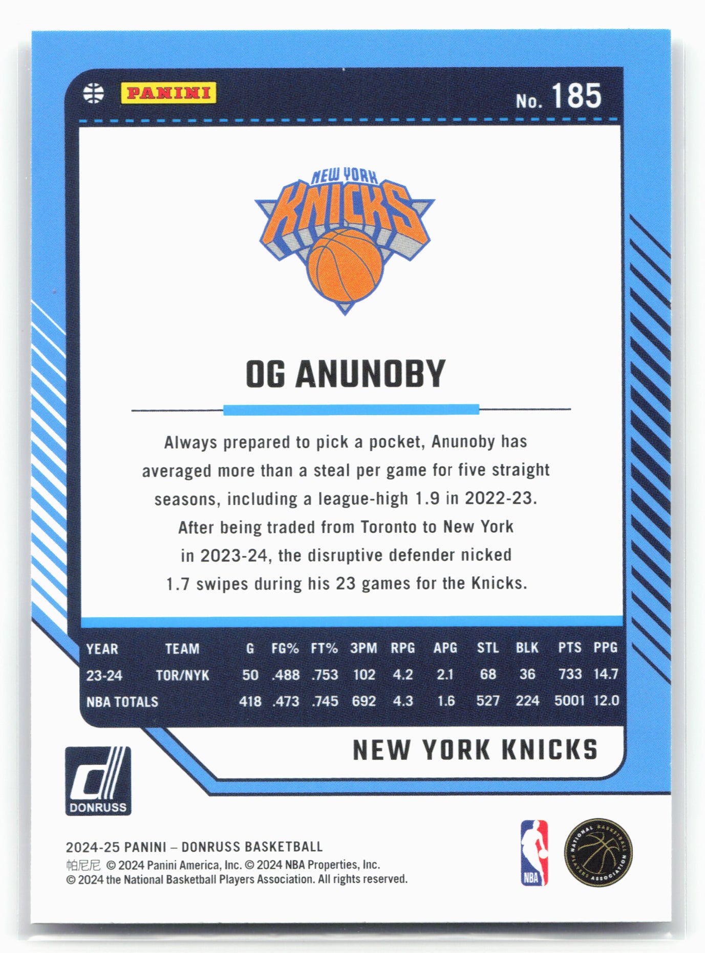 2024-25 Donruss #185 OG Anunoby
