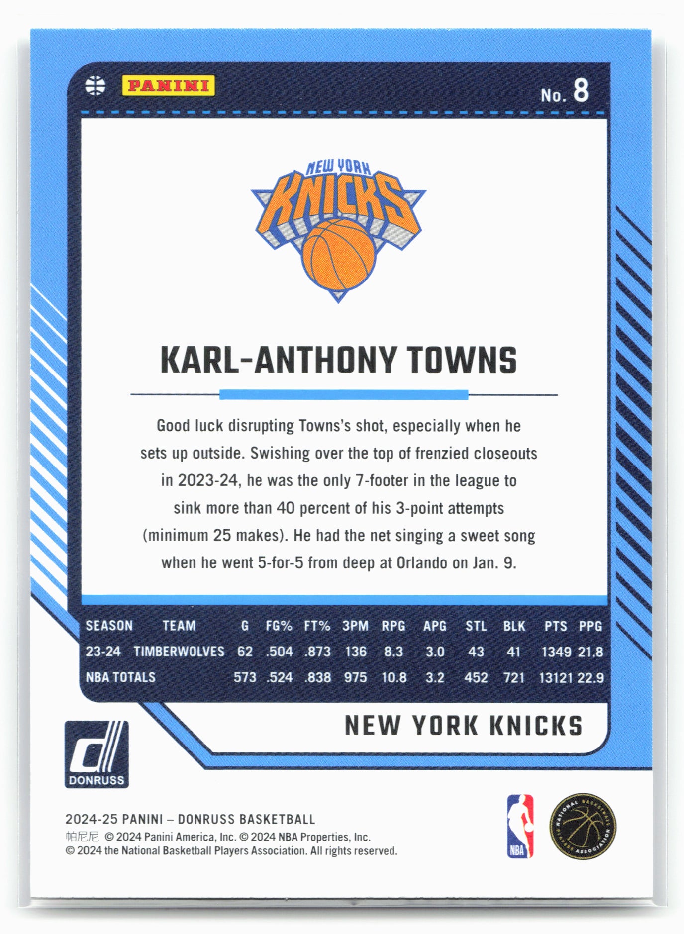 2024-25 Donruss #8 Karl-Anthony Towns