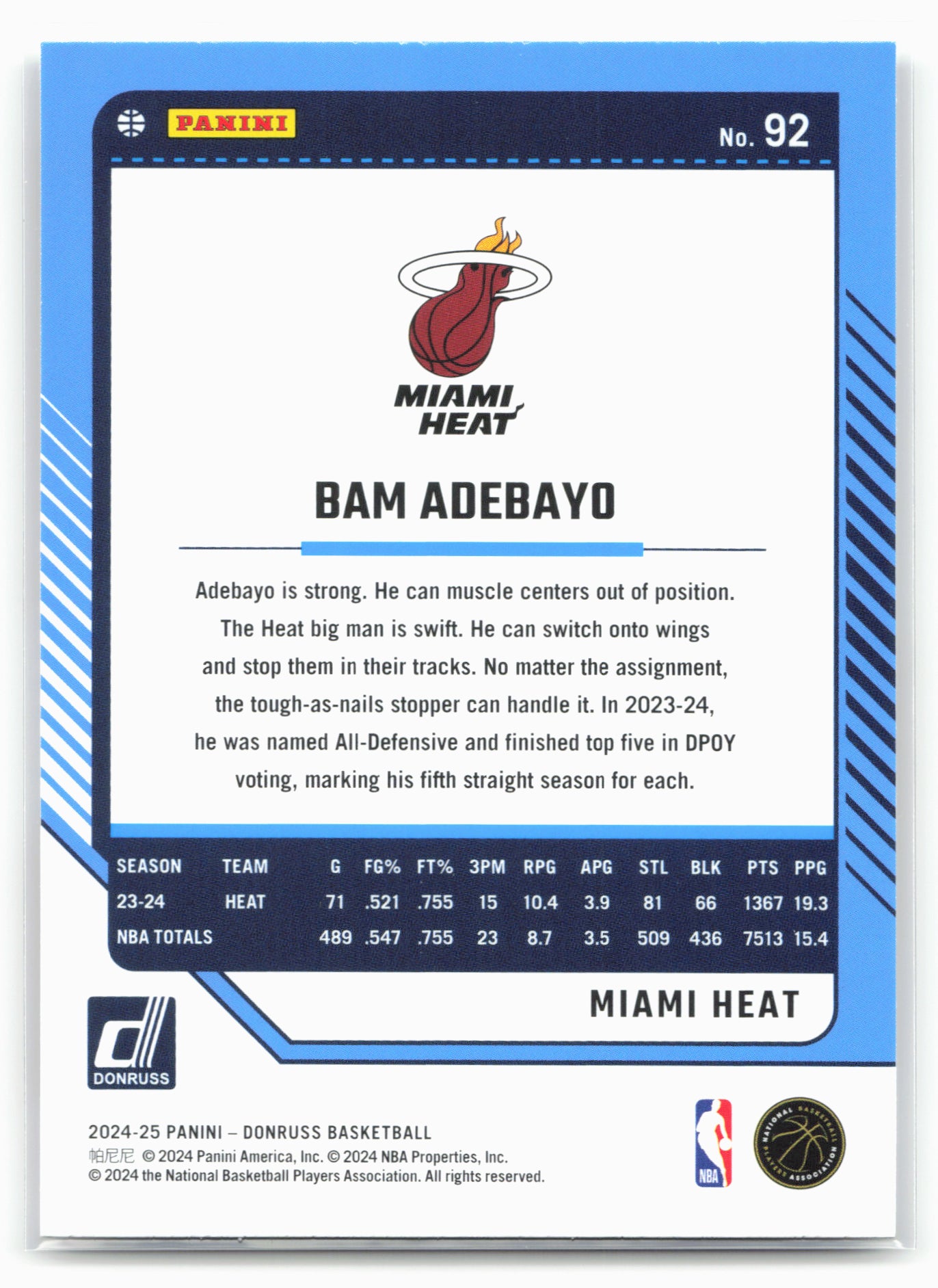 2024-25 Donruss #92 Bam Adebayo