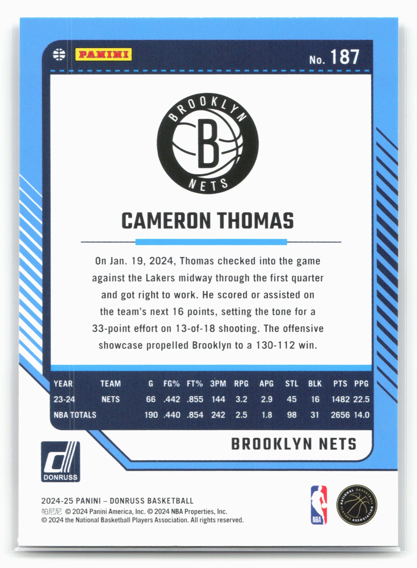 2024-25 Donruss #187 Cameron Thomas