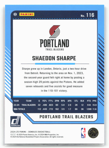 
2024-25 Donruss #116 Shaedon Sharpe