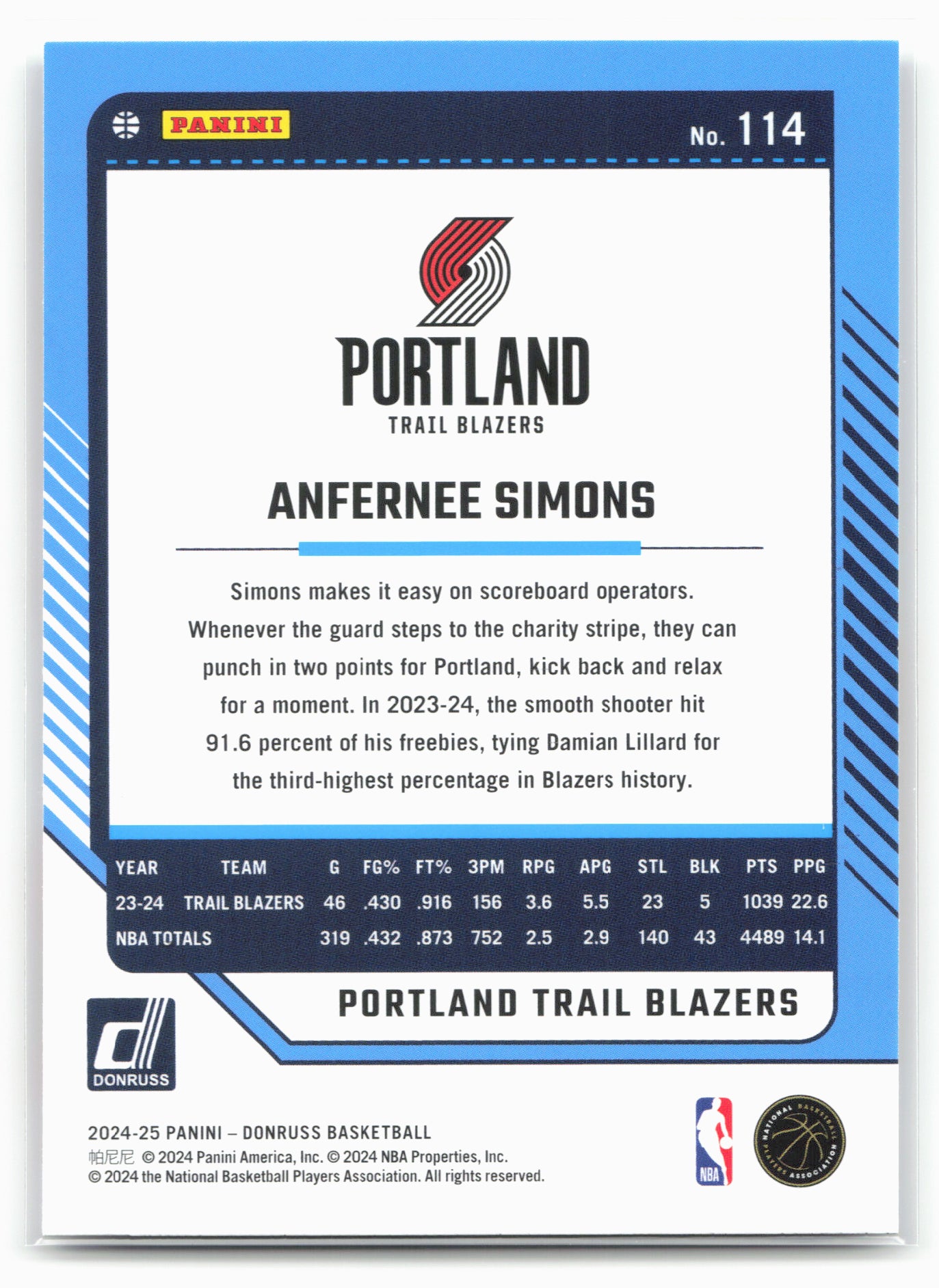 2024-25 Donruss #114 Anfernee Simons