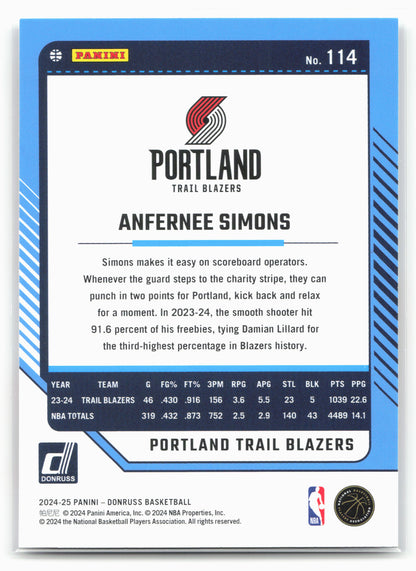 2024-25 Donruss #114 Anfernee Simons