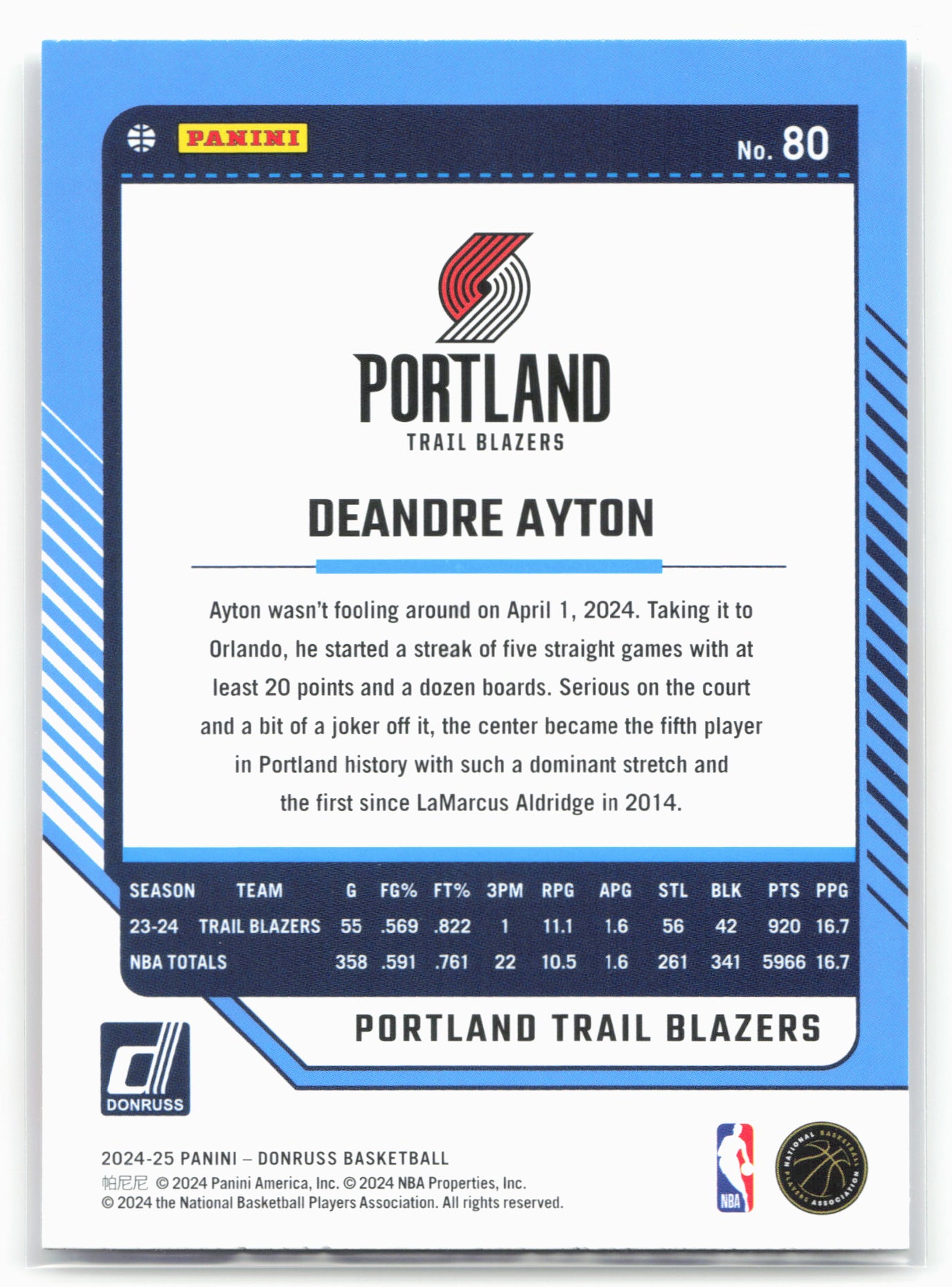 2024-25 Donruss #80 Deandre Ayton