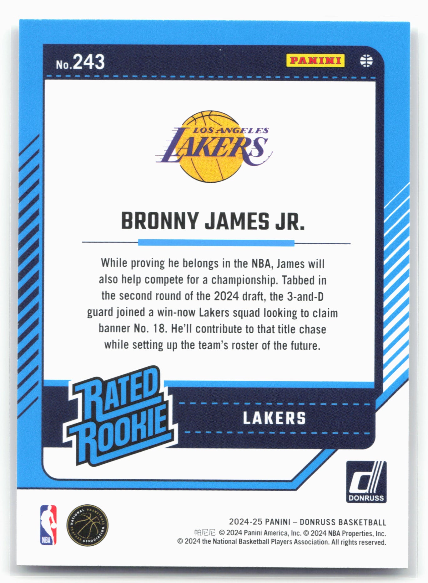 2024-25 Donruss #243 Bronny James Jr.