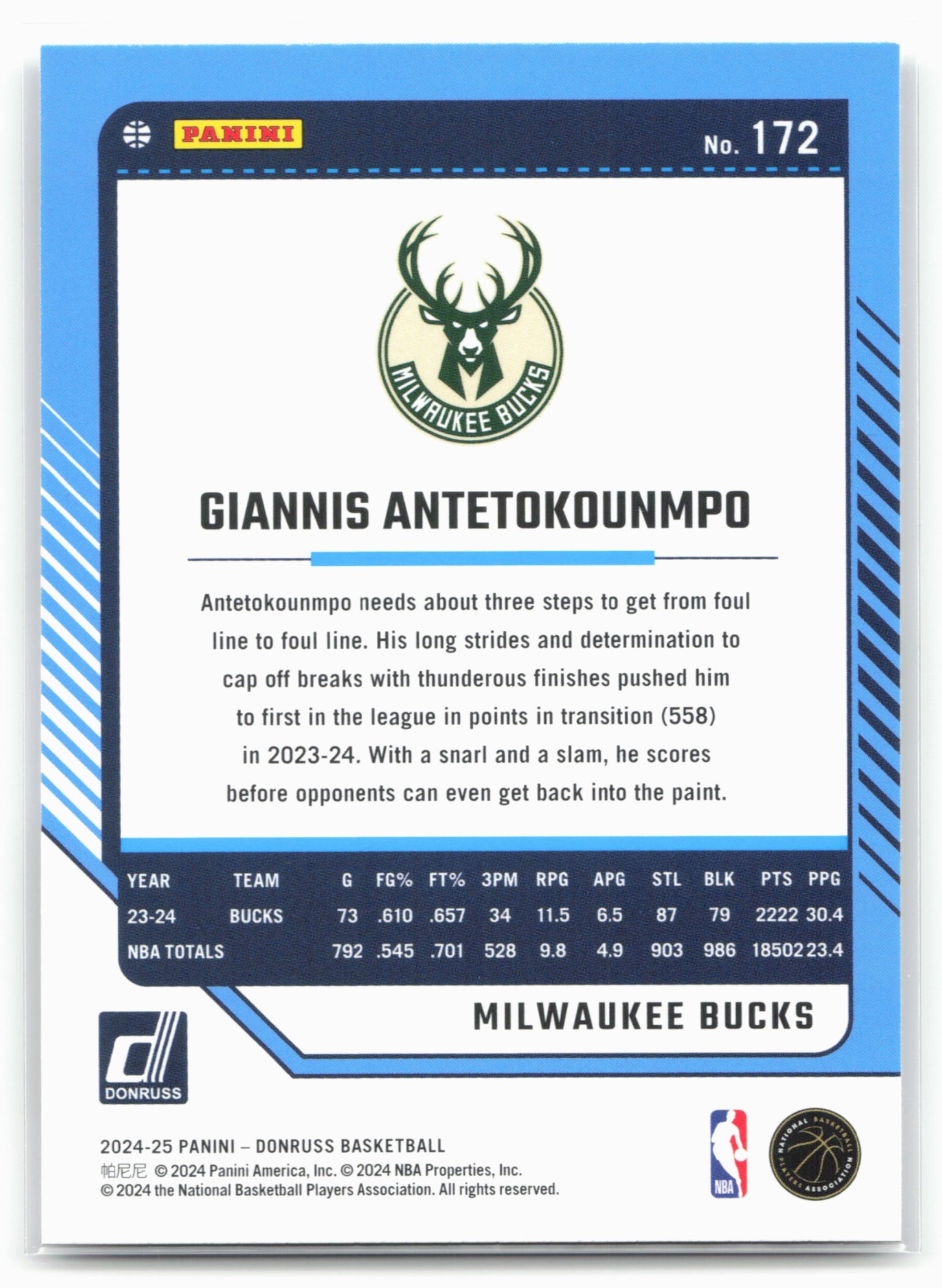 2024-25 Donruss #172 Giannis Antetokounmpo