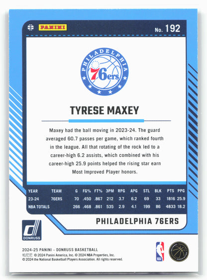 2024-25 Donruss #192 Tyrese Maxey Holo Green Laser