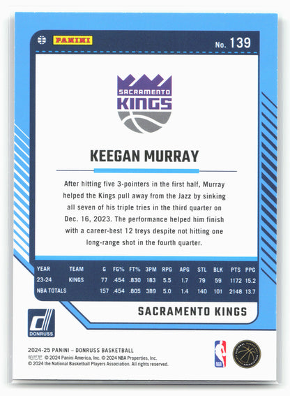 2024-25 Donruss #139 Keegan Murray Holo Green Laser