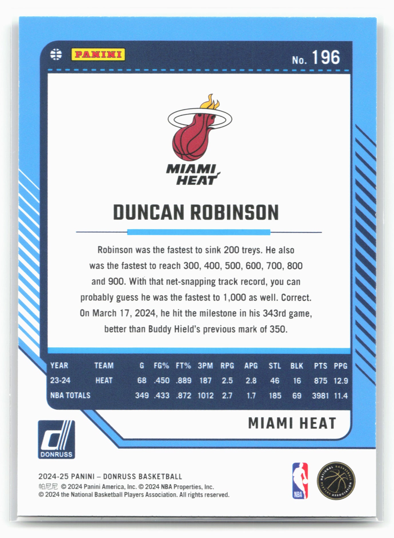 2024-25 Donruss #196 Duncan Robinson Holo Green Laser