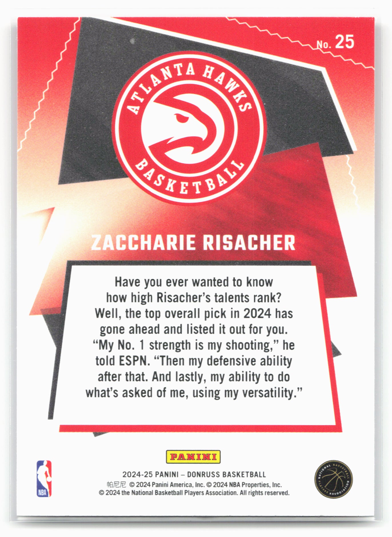 2024-25 Donruss #25 Zaccharie Risacher Great X-Pectations