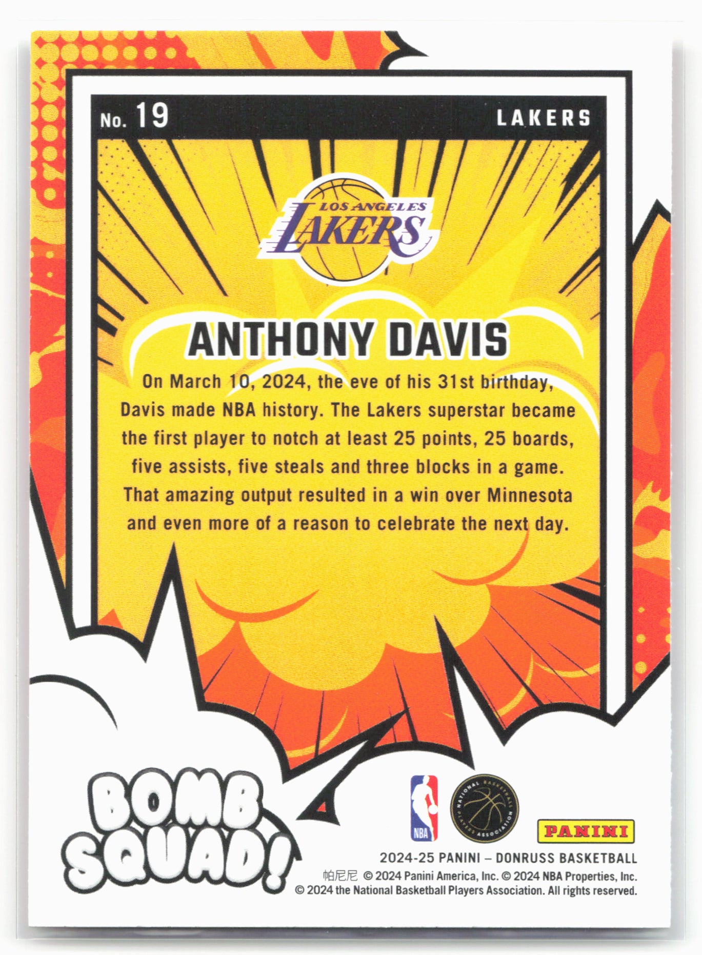 2024-25 Donruss #19 Anthony Davis Bomb Squad