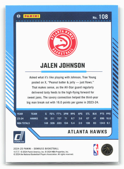 2024-25 Donruss #108 Jalen Johnson Holo Green Laser