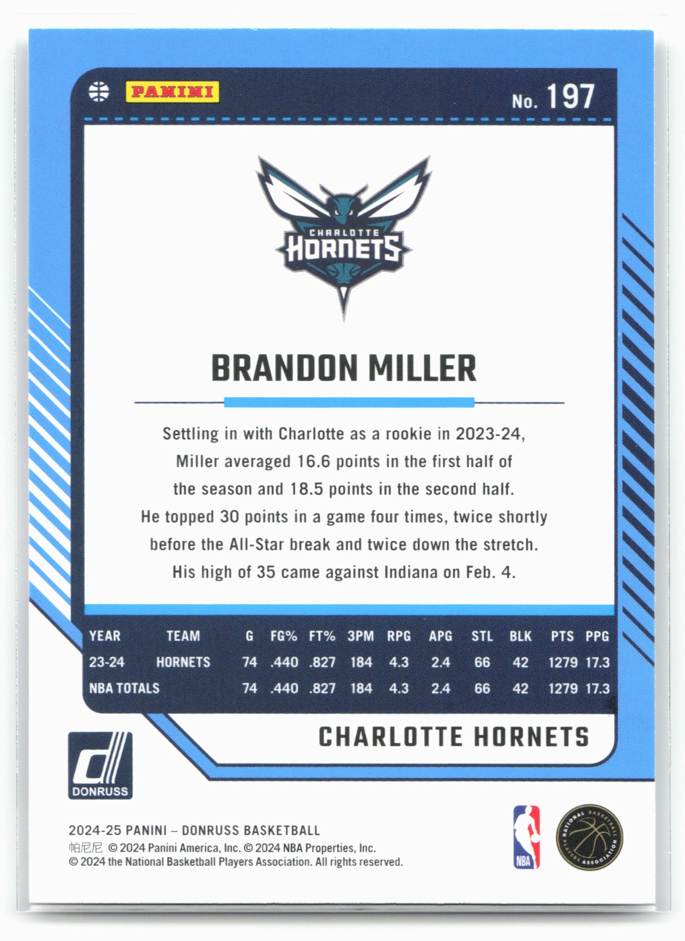 2024-25 Donruss #197 Brandon Miller