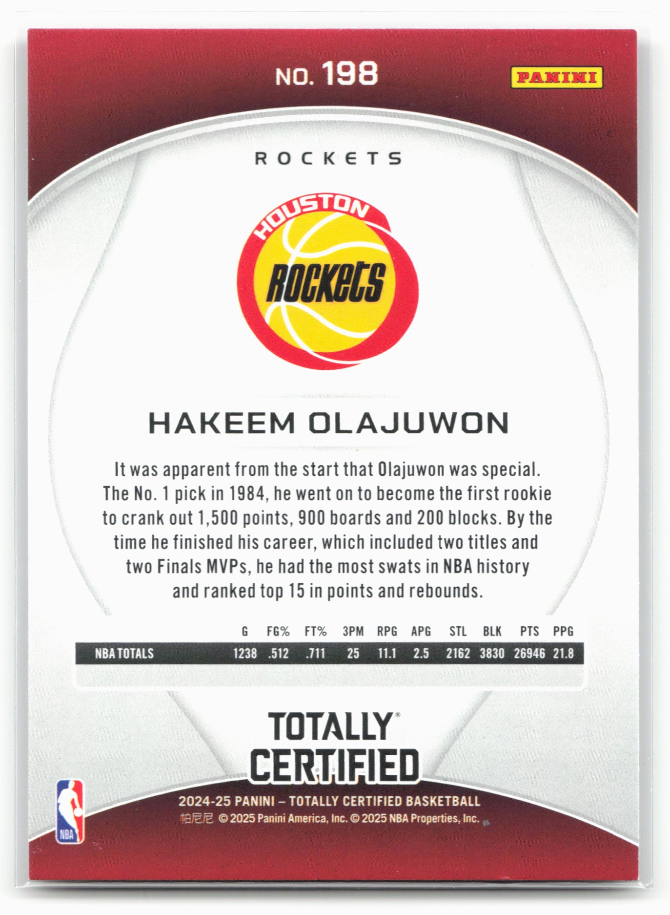 2024-25 Panini Totally Certified #198 Hakeem Olajuwon 18387