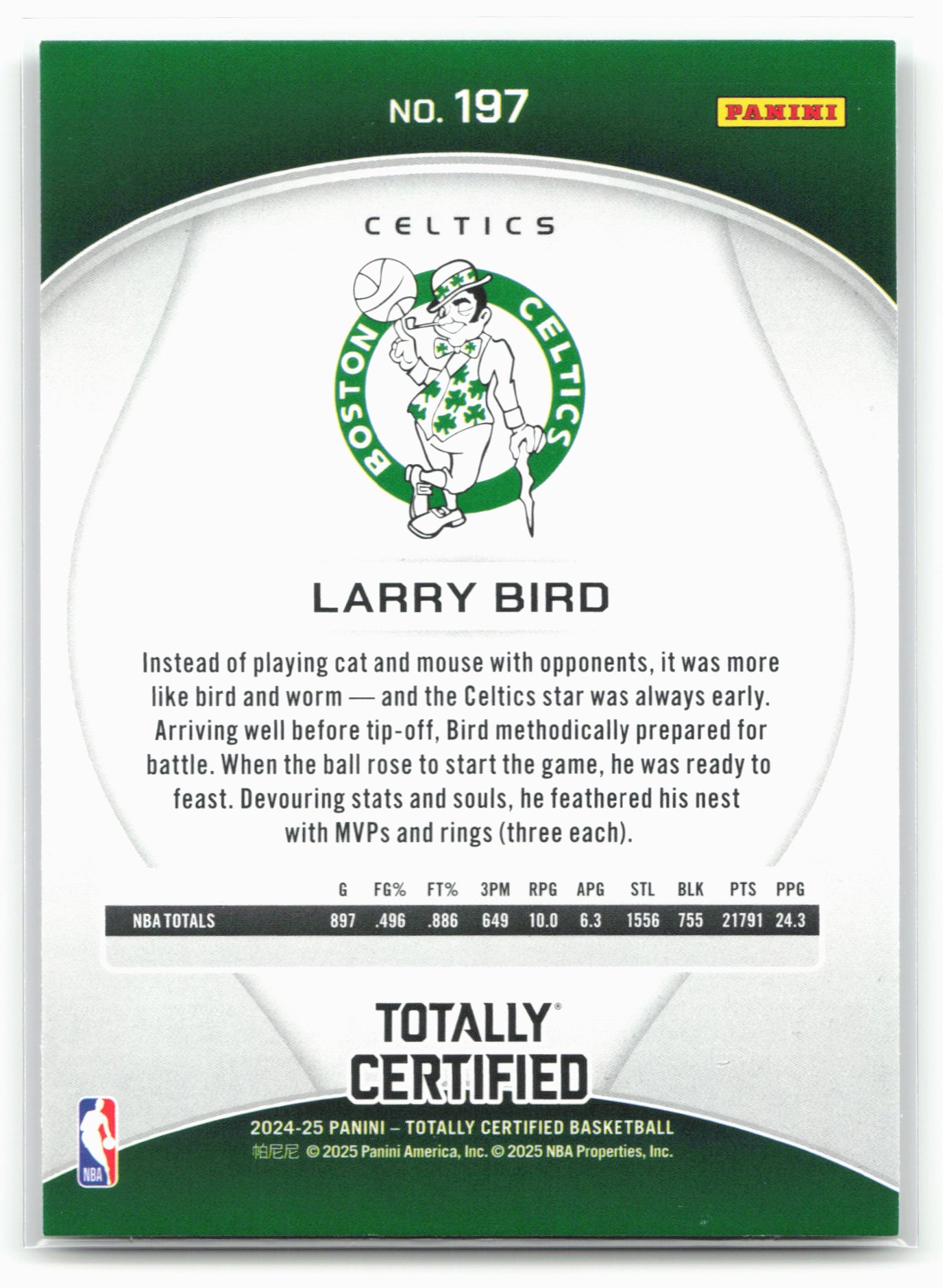 2024-25 Panini Totally Certified #197 Larry Bird 18389