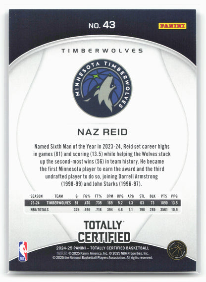 2024-25 Panini Totally Certified #43 Naz Reid 18390