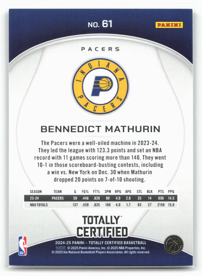 2024-25 Panini Totally Certified #61 Bennedict Mathurin 18394