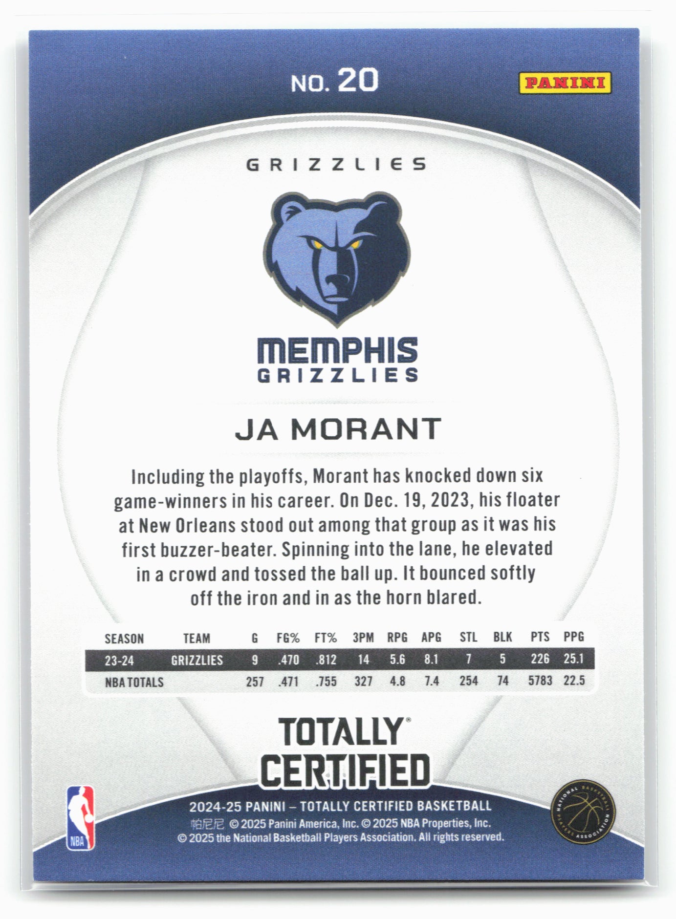 2024-25 Panini Totally Certified #20 Ja Morant 18395