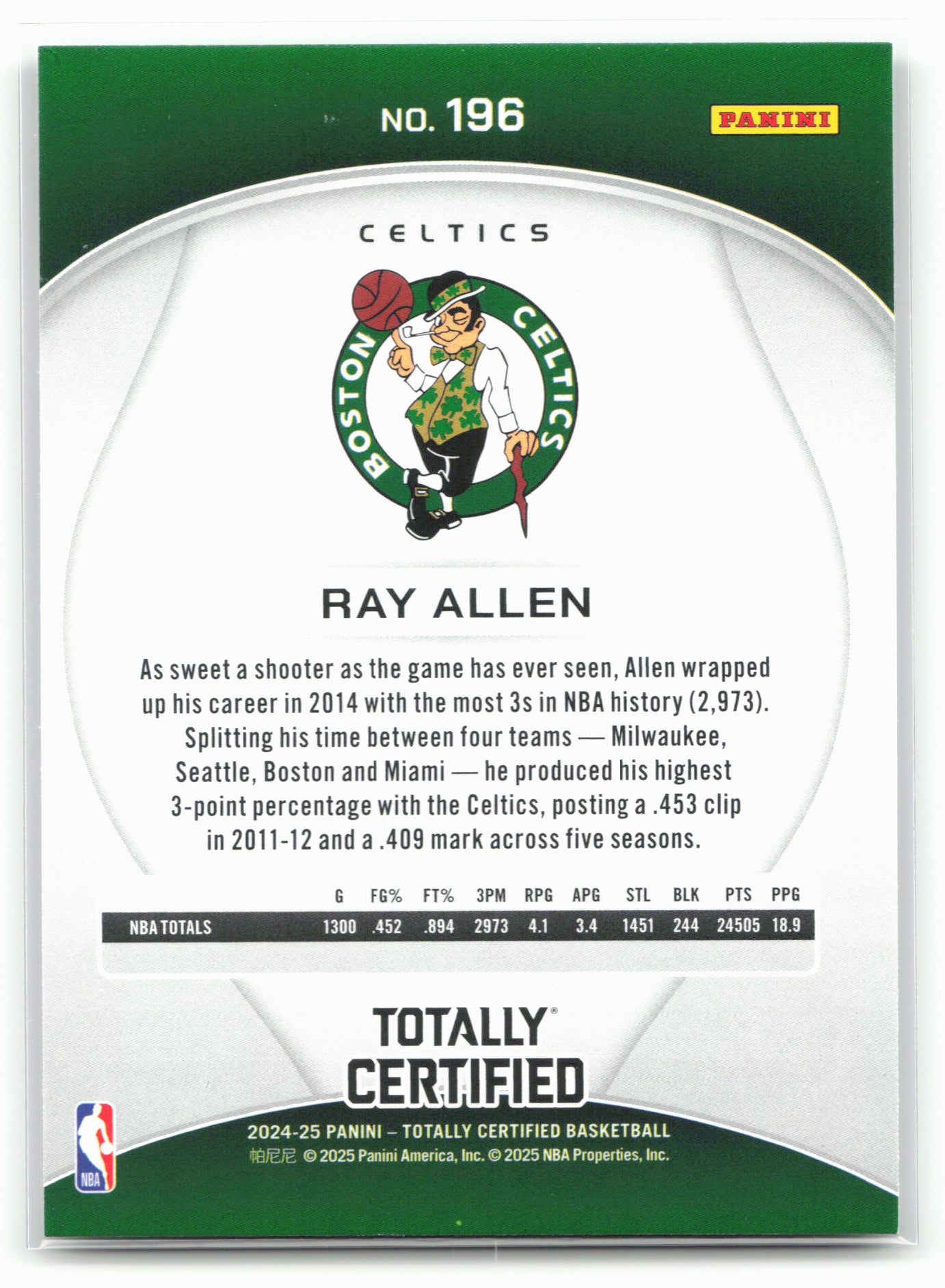 2024-25 Panini Totally Certified #196 Ray Allen 18398