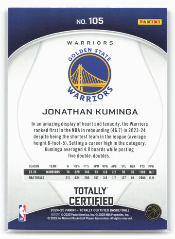 
2024-25 Panini Totally Certified #105 Jonathan Kuminga 18401