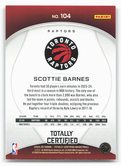 2024-25 Panini Totally Certified #104 Scottie Barnes 18403